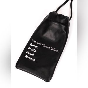 NWT Black Crossbody Pouch “I speak Fluent Italian. Gucci, Prada, Fendi, …